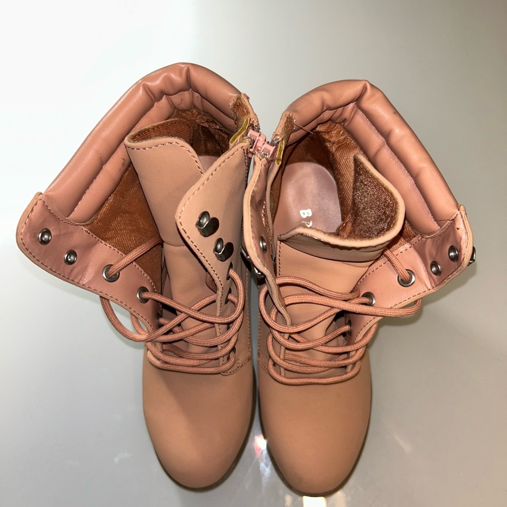 BAMBOO Lace-Up Fold-Over Ankle Boots in Blush Pink